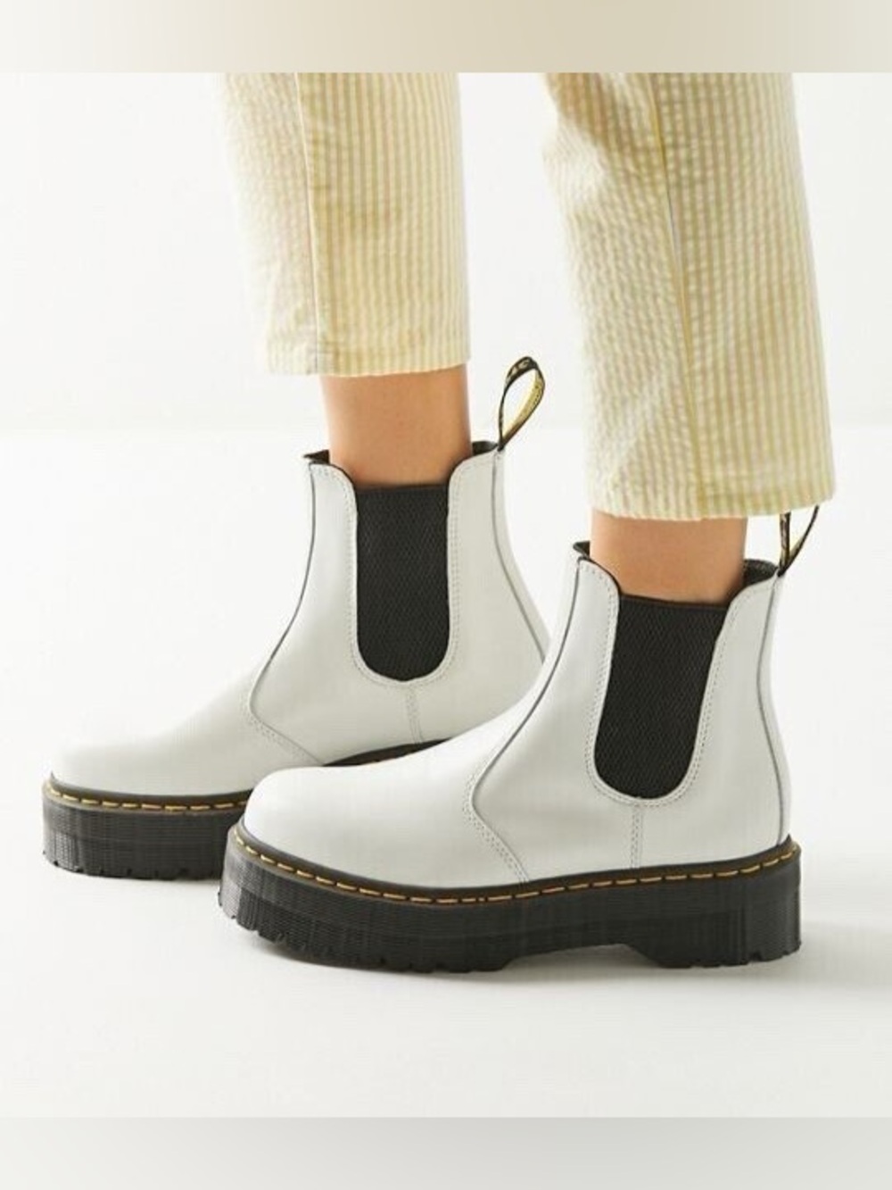 Dr. Martens White Chelsea Ankle Boots with Black Elastic